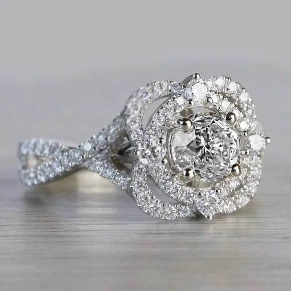 New 925 Silver Delicate Women Flower Diamond Ring - Picture 4 of 6